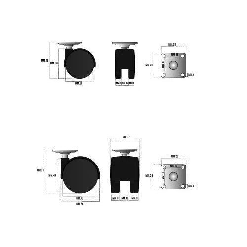 RUOTA IN PP CON PIASTRA D.45MM MAX 30KG