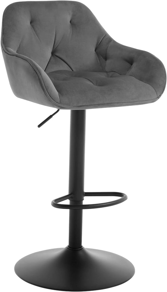 Sgabello da Bar Alto con Schienale e Braccioli, Sgabello Regolabile in Altezza, con Poggiapiedi, per Cucina, Bistrot, Pub, in Velluto e Metallo, Nero, BH405sz-1