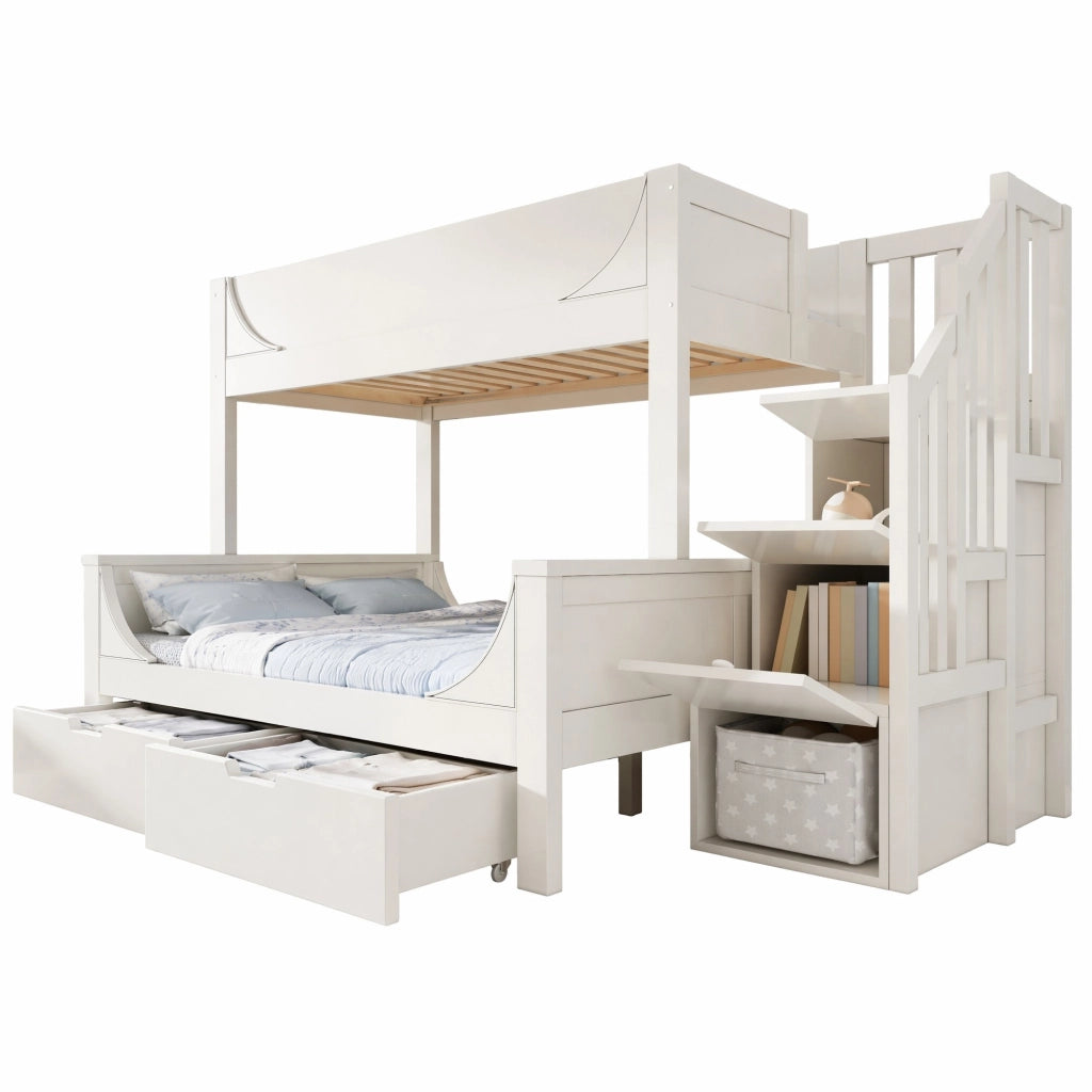 LETTO a castello con armadio scala e cassetti 90x200/140x200 cm bianco