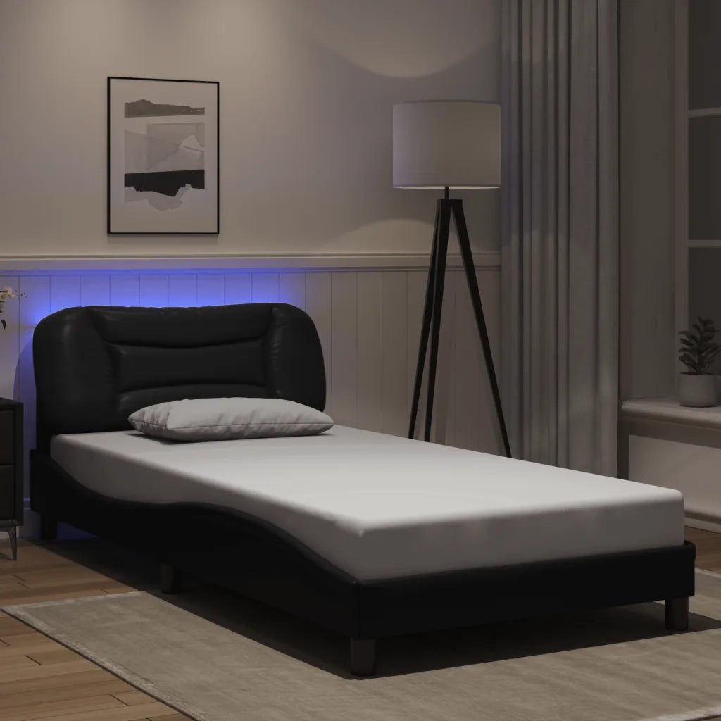 Letto singolo | Letto per adulti | Giroletto con LED senza Materasso Hvar Nero 100x200 cm