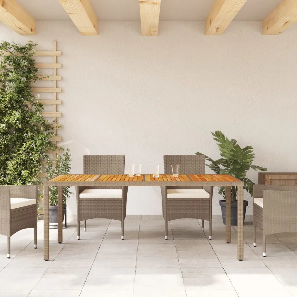 Tavolo da Giardino Beige 190x90x75cm Polyrattan Legno di Acacia 368130