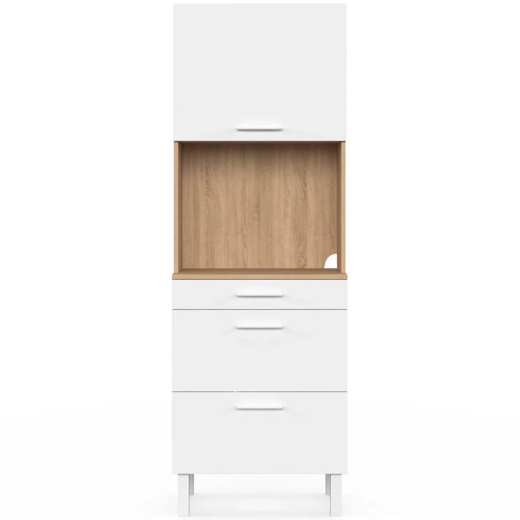 IDMarket - Microonde e casseruola a 2 porte CINA da 60 cm in faggio e bianco