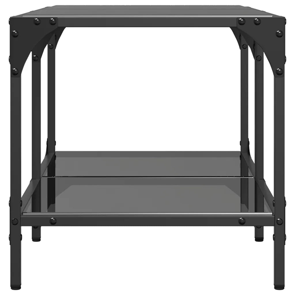 Tavolino con Piano in Vetro-Tavolino da soggiorno-Tavolo Nero 78,5x40x40 cm Acciaio 746787