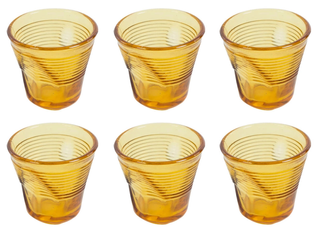 Set 6 Tazzine da Caffè Accartocciati Ø6,5 cm in Vetro Pressato Kaleidos Miele