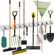 Set di 2 supporti per attrezzi per giardinaggio con 6 grucce ripiegabili, supporto per attrezzi, supporto per scopa in plastica, 44,5 cm, supporto per massimo 11 apparecchi
