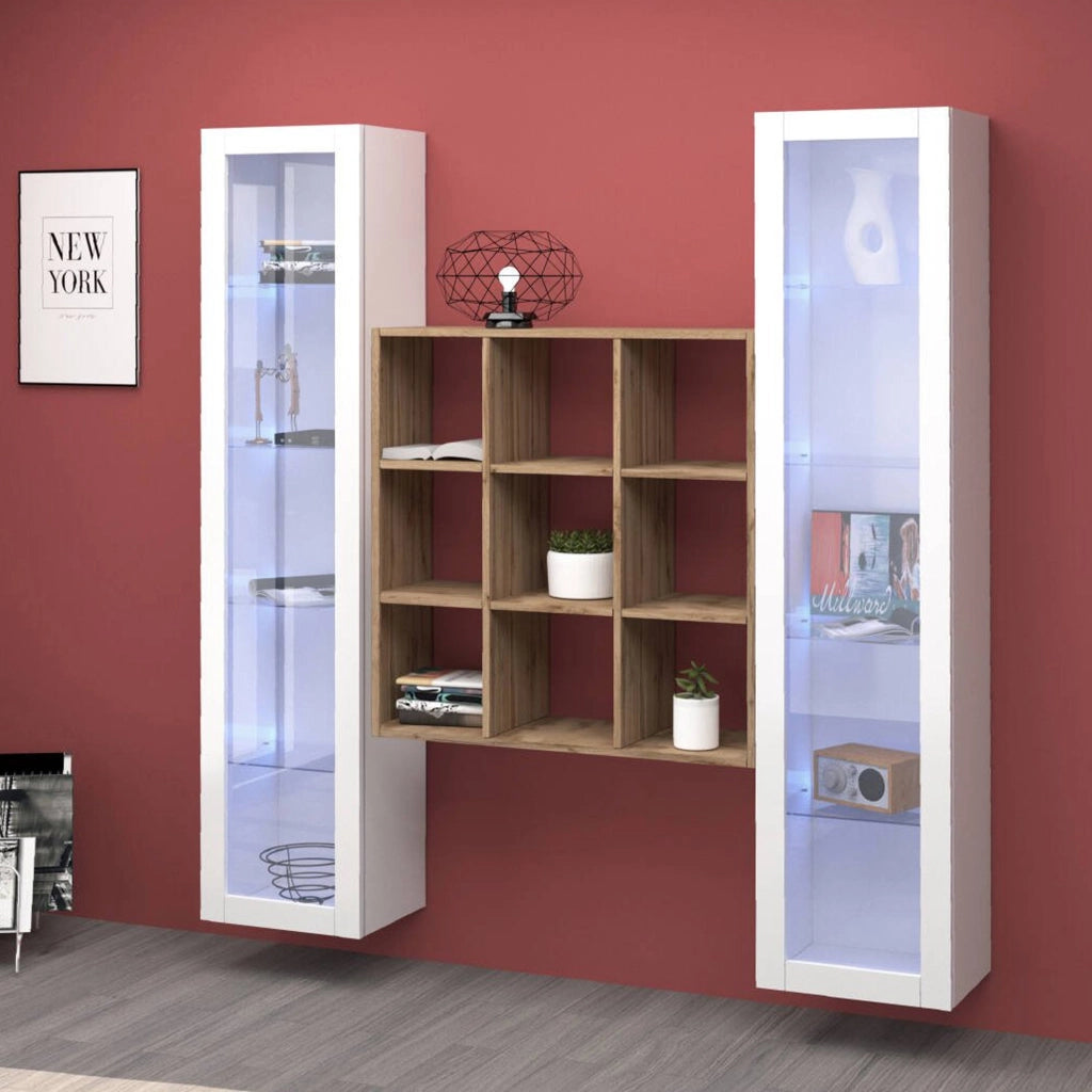 Mobile Espositore Felice, Vetrina 14 Ripiani Made in Italy, 30x40x180h cm Bianco Lucido