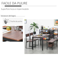 Set Tavolo 2 Sedie e Panca in Metallo e Legno Nero e Marrone