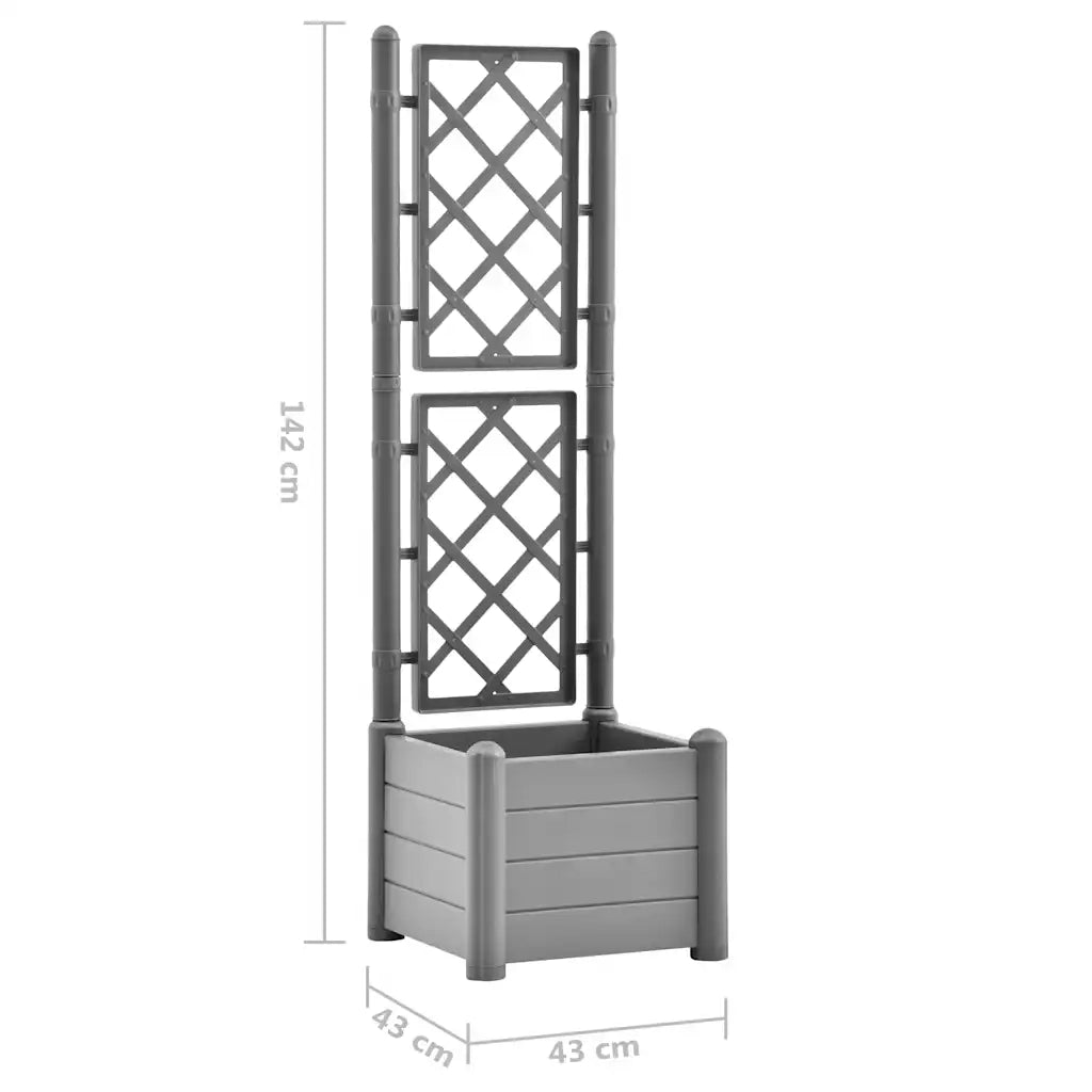 Fioriera | Cassetta per fiori | Vaso da Giardino con Graticcio 43x43x142cm PP Grigio Pietra