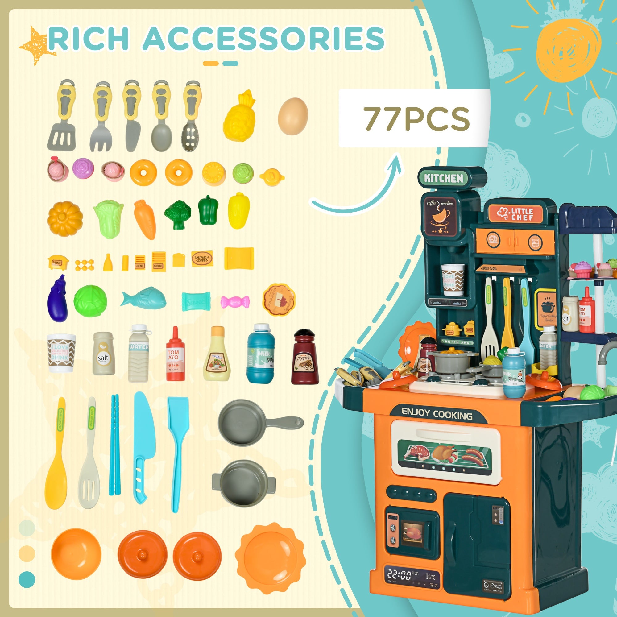 Cucina Giocattolo per Bambini 55x23x74,5 cm 77 Pezzi Verde e Arancione