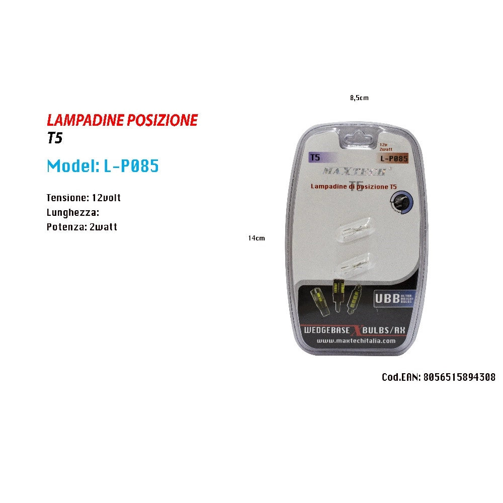 Trade Shop - Lampadine Di Posizione T5 Maxtech L-p085 Lampadine Ultra Luminose Auto 12v 2watt -