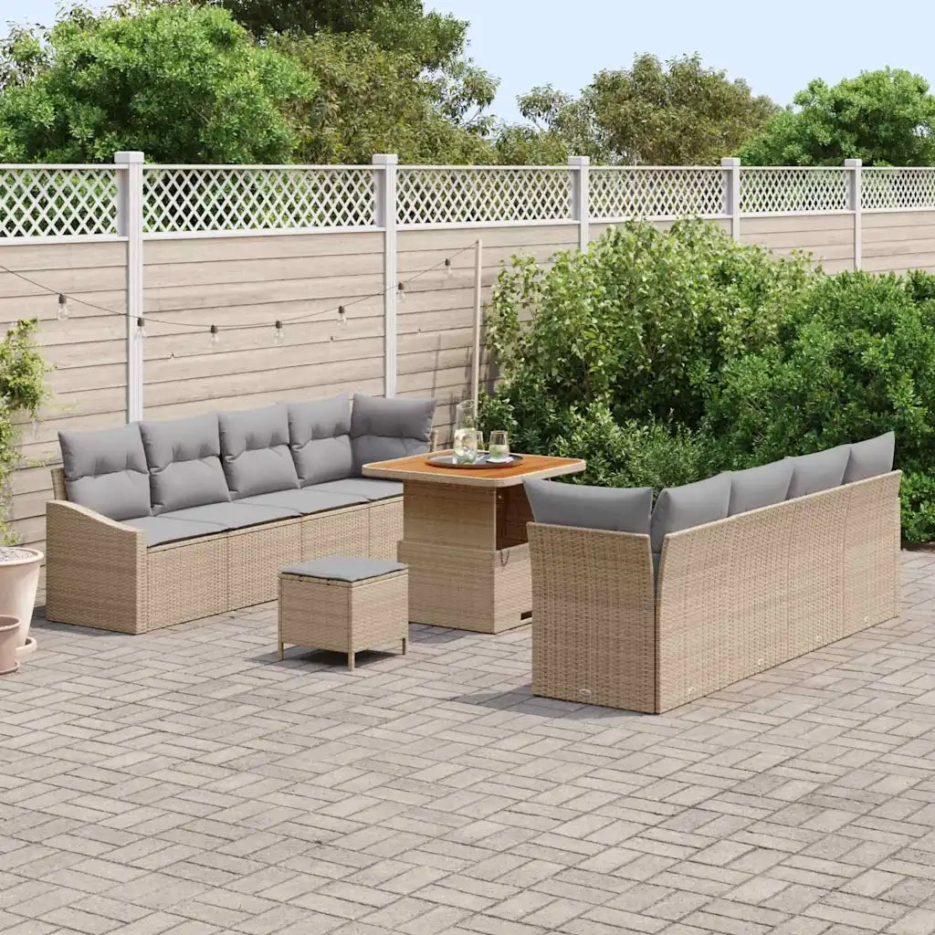 Set Divano da Giardino con cuscino 11 pcs Beige polyrattan