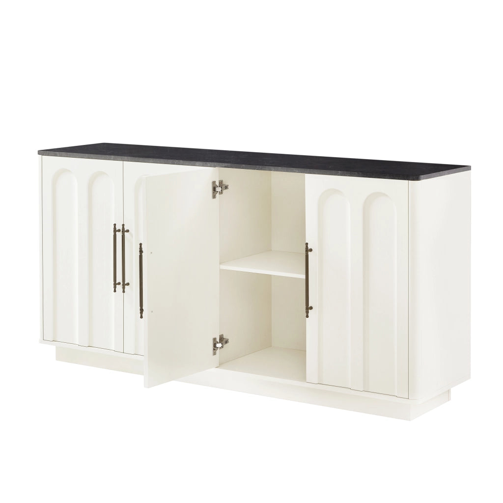 Credenza con 4 ante a chiusura ammortizzata e sistema antiribaltamento, in MDF, bianco e nero, 160 × 40 × 80 cm