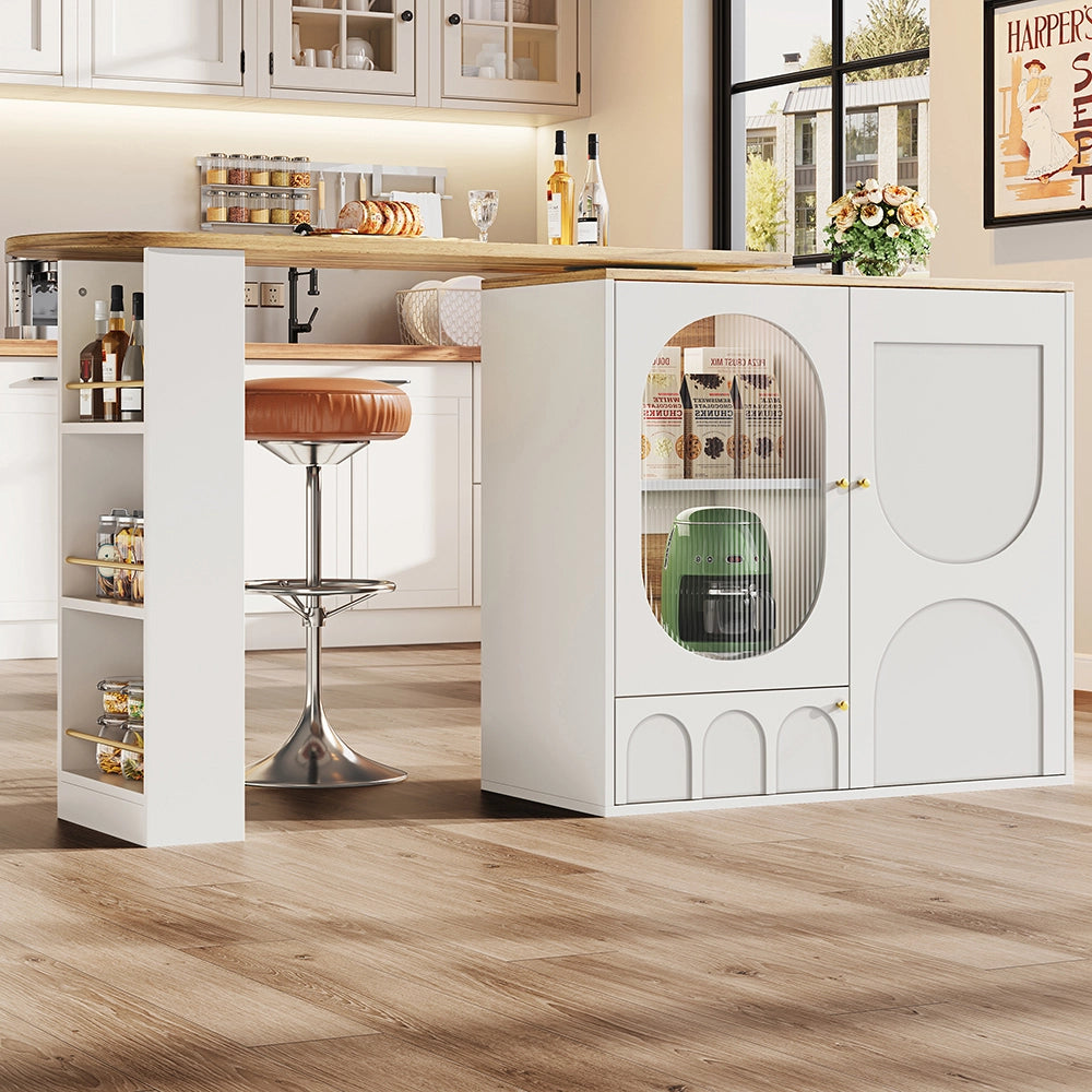Tavolo Bar Girevole - Xylo - 138??39??102 cm - 3 Porte con Ripiani Bianco/Nero
