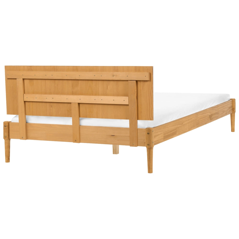 Letto matrimoniale in legno con base a doghe piane e testiera in legno marrone chiaro 140 x 200 cm stile scandinavo naturale