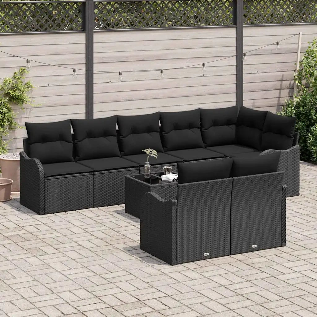 Set Divano da Giardino 9 pcs Nero polyrattan 3345763
