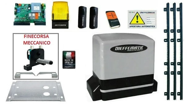 Kit Motore Automazione Cancello Scorrevole Automatico Con 3 Mt Cremagliera 230V