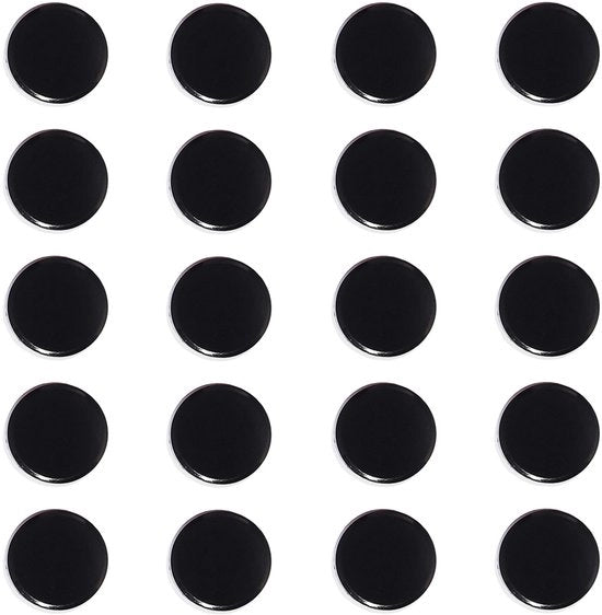 Magnetismo - 20 pezzi di forti magneti per frigorifero, lavagna bianca e bacheca - Mini, piccolo, rotondo, nero
