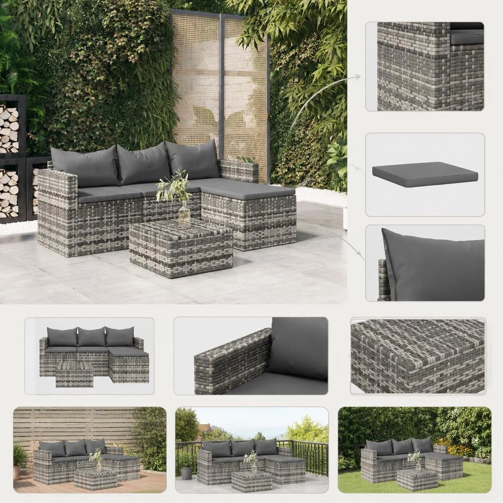 3-piece Garden Lounge Set With Cushions, Grey Poly Rattan