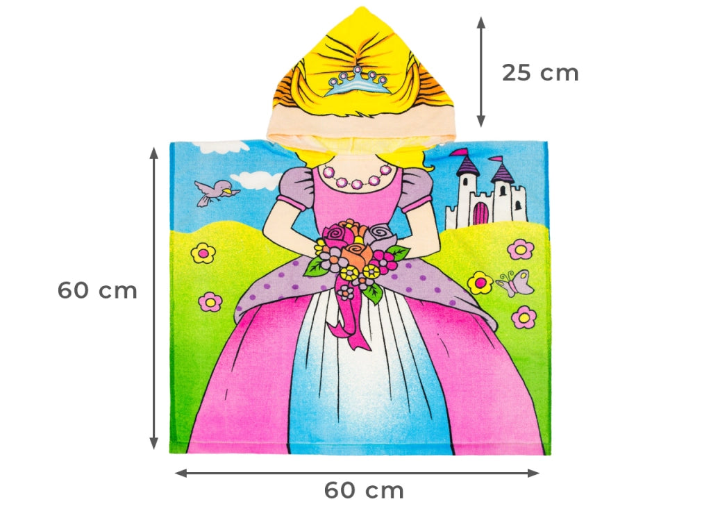 Poncho Mare Per Bambini In Spugna 100% Cotone In Varie Fantasie - Poncho - Principessa