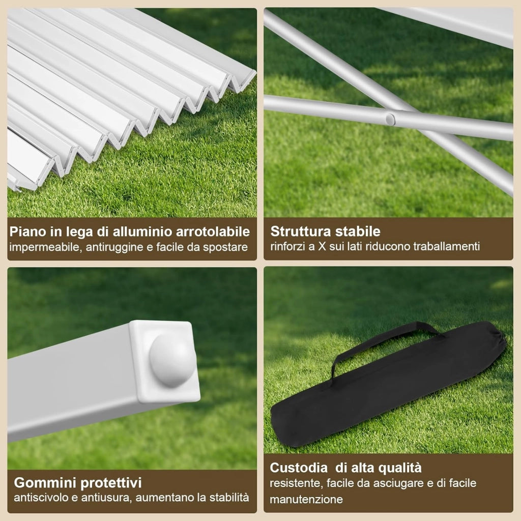 Tavolo Campeggio Pieghevole in Alluminio Tavoli Richiudibili Portatile da Giardino Picnic Buffet Tavolino da balcone, Esterno/Interno, Elevata capacità di carico 104×69×70cm Argento