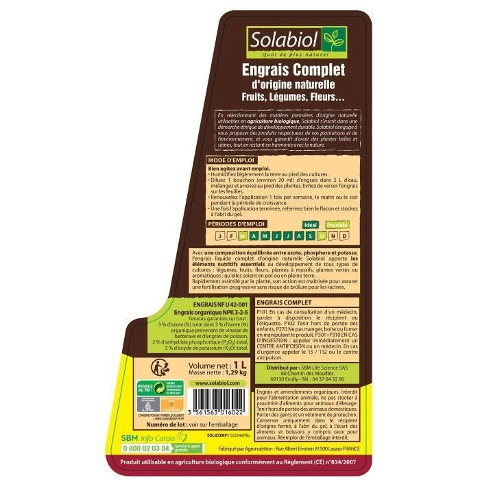 SOLABIOL - Fertilizzante liquido completo - Prezzo di shock - Tanica da 1L - UAB