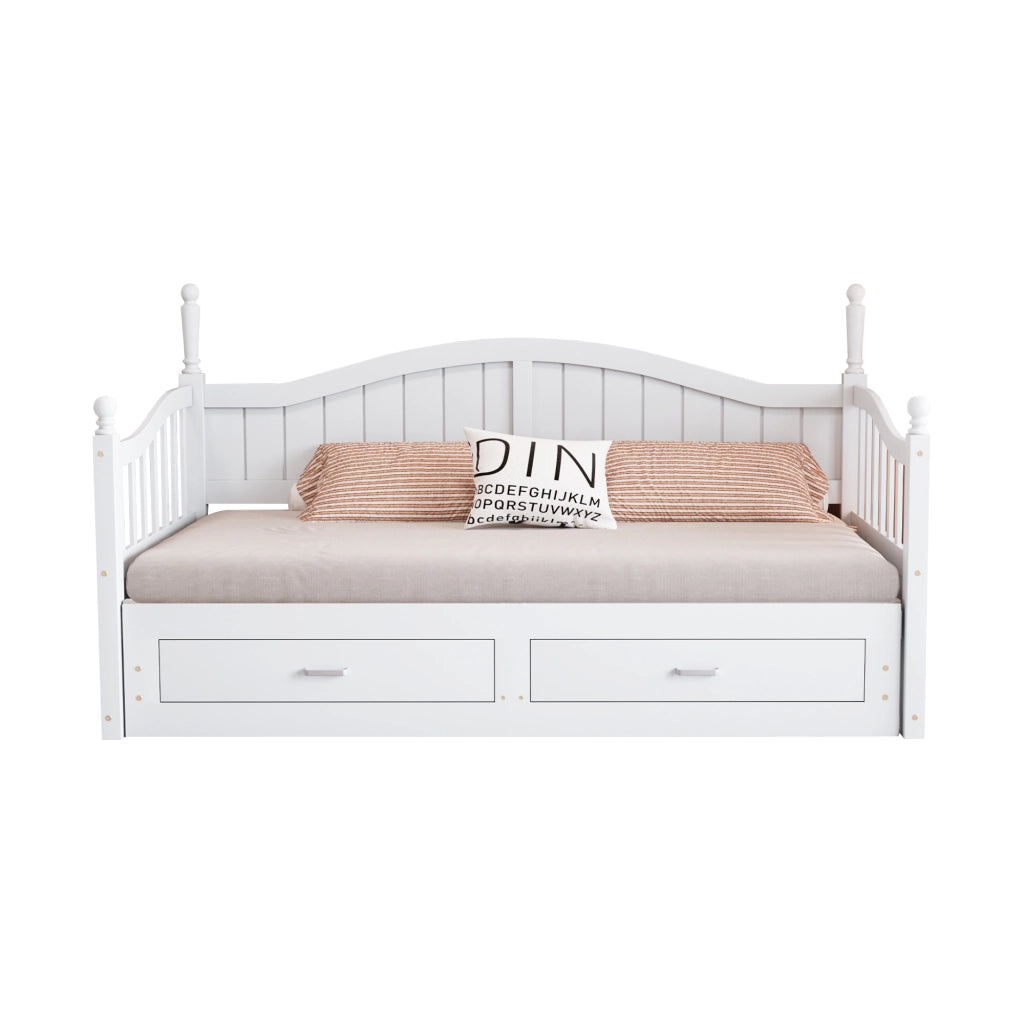 Divano letto estraibile in legno massello - Zephmum- 90x190 cm, colonne romane, bianco