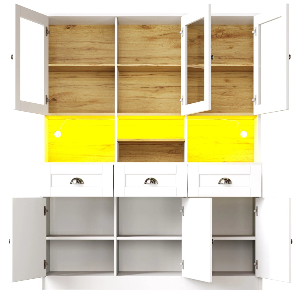 Credenza alta 140x40x175 cm con LED controllabile da app in MDF bianco