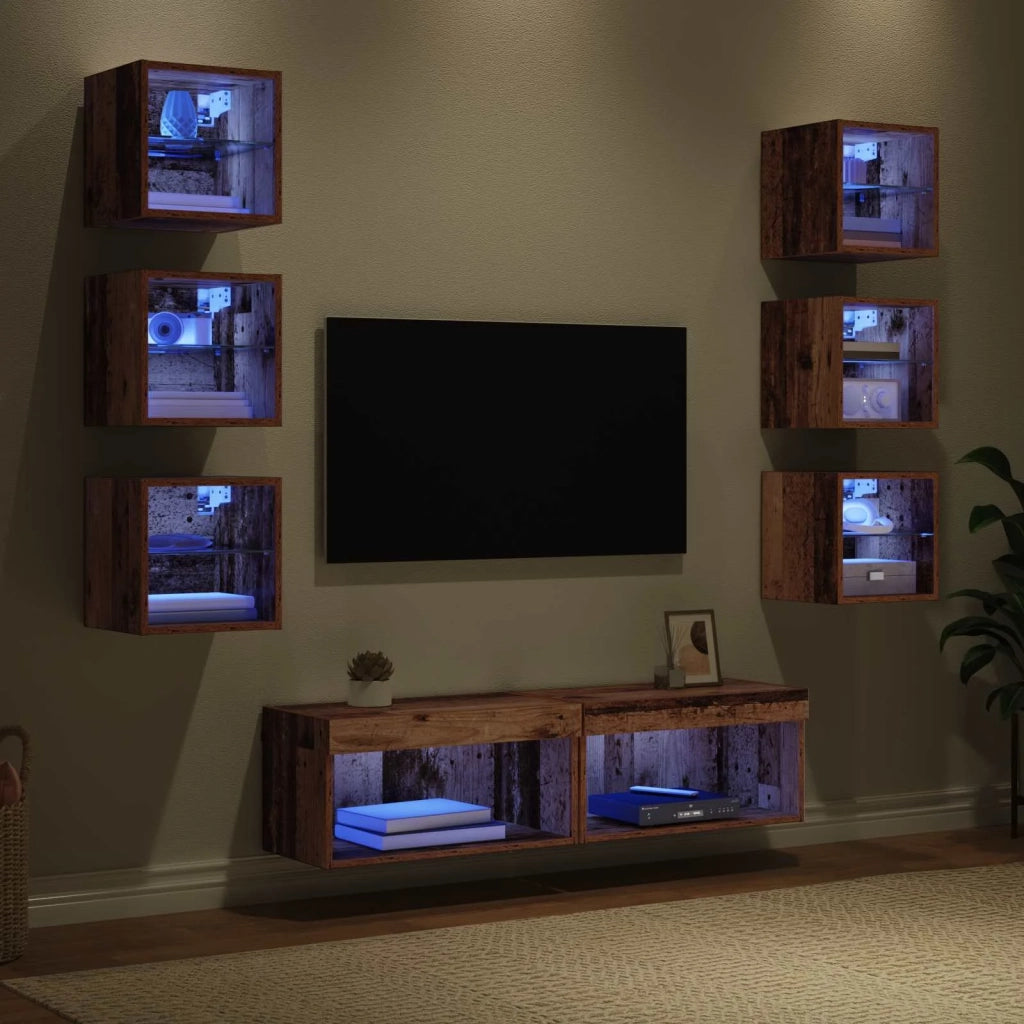Mobile TV con luci a strisce a LED 8 pcs Legno vecchio Vetro 3402938