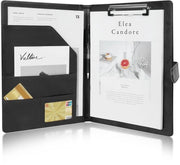 Portafoglio A4 per documenti, cartellino con blocco note, organizzatore di portfolio magnetico con chiusura in PU pelle, mappe per conferenze e note in cartellino con chiusura magnetica - nero