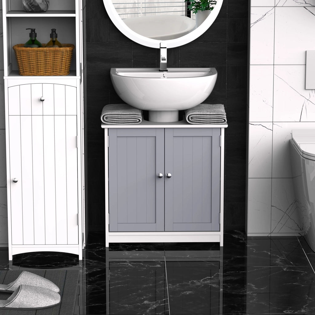 Mobile sottolavabo salvaspazio con ripiano regolabile ¨C Xylo ¨C Bianco e Grigio 60x30x60cm