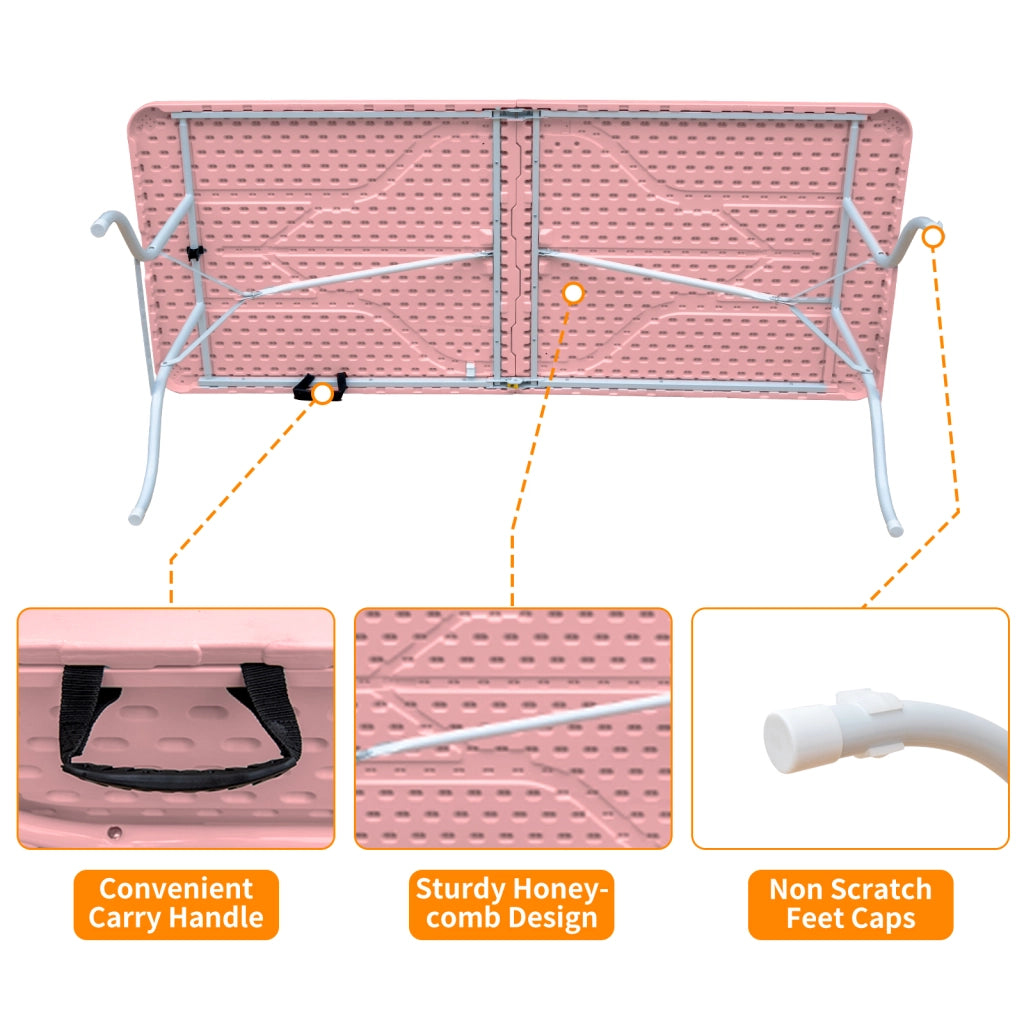 Tavolo Pieghevole Portatile ¨C MINIMAL ¨C Rosa, 180 cm, Salvaspazio, Campeggio/Pic-nic