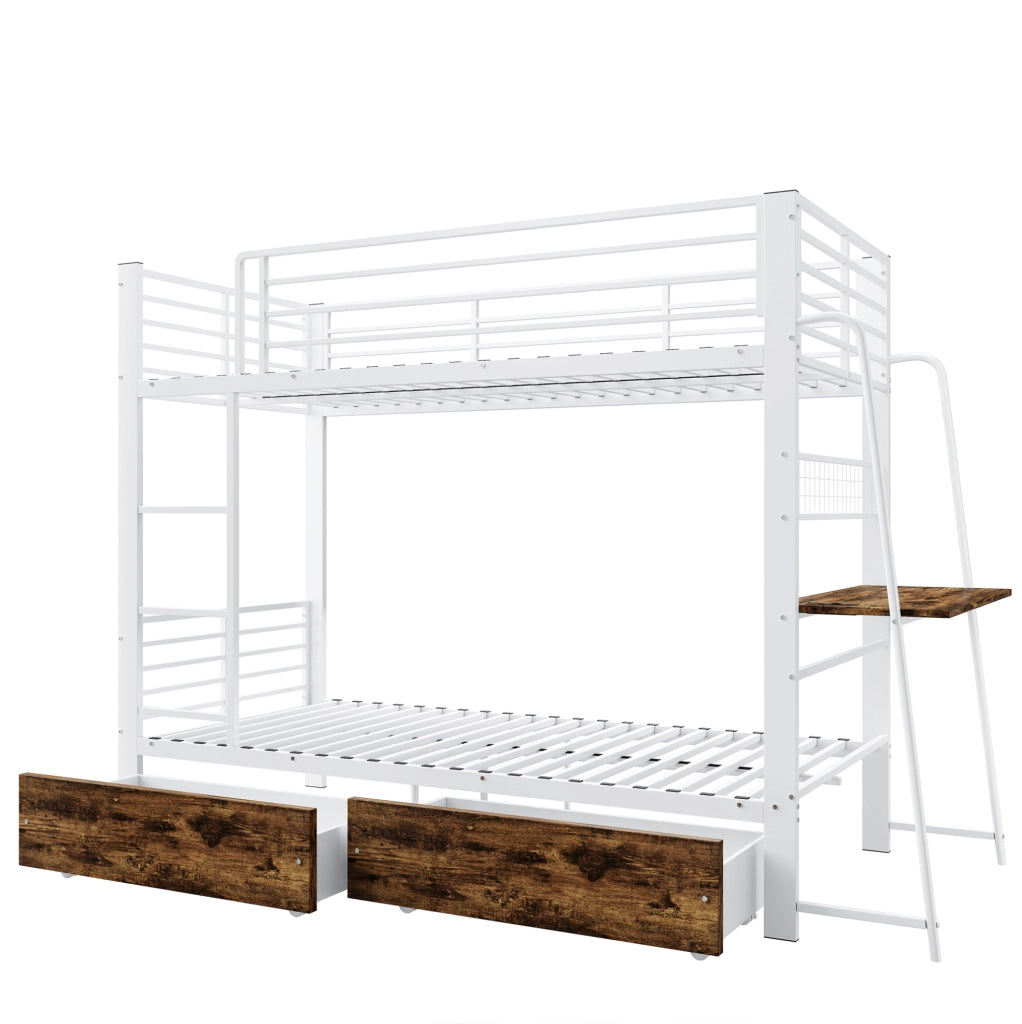 Letto a castello 90x200 cm con cassetti in MDF e metallo, portata 250 kg