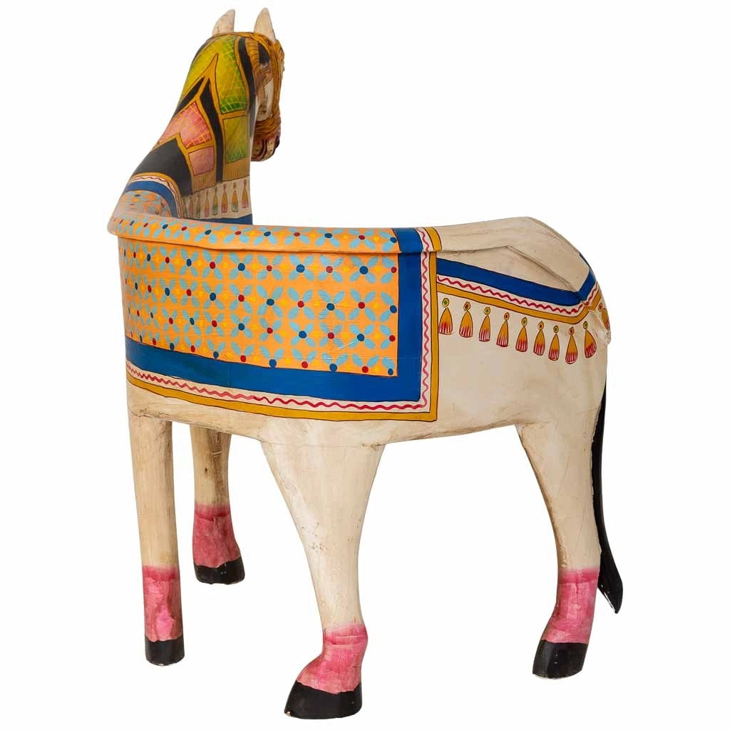 Panca artigianale in legno multicolore, 93x69x98h cm