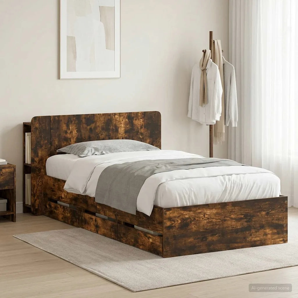 Struttura del letto con stoccaggio e testata Rovere Fumo 3433909