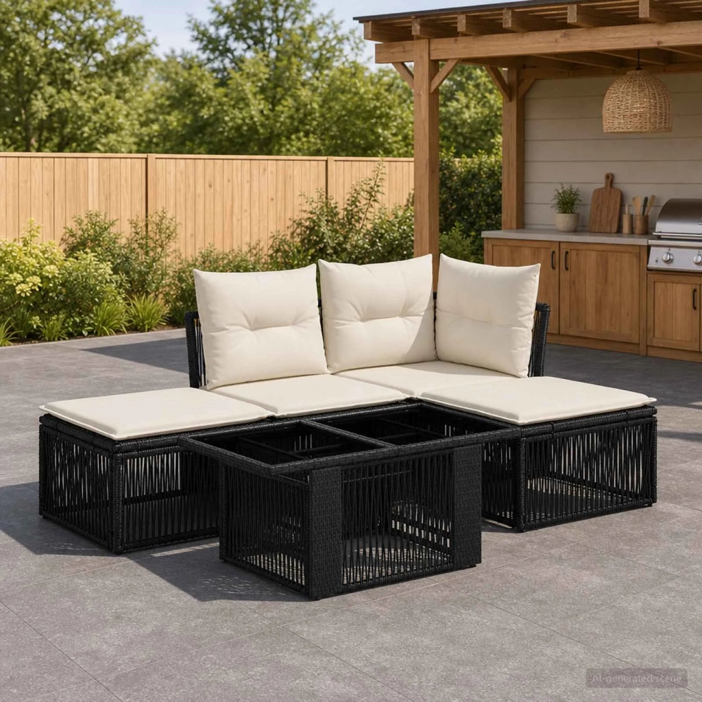 Set Divano da Giardino 5 pz Nero polyrattan 3436447