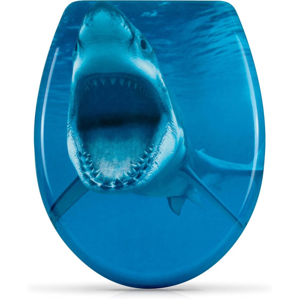 Sedile wc chiusura ammortizzata - motivo shark attack - copriwat
