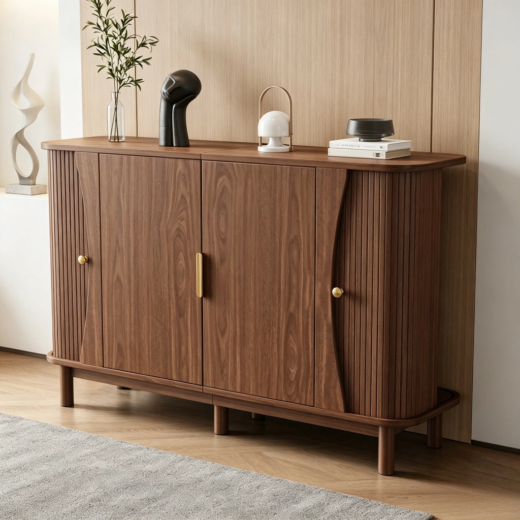 Credenza con 2 ante scorrevoli e ripiano regolabile per soggiorno 140×40×88 cm noce
