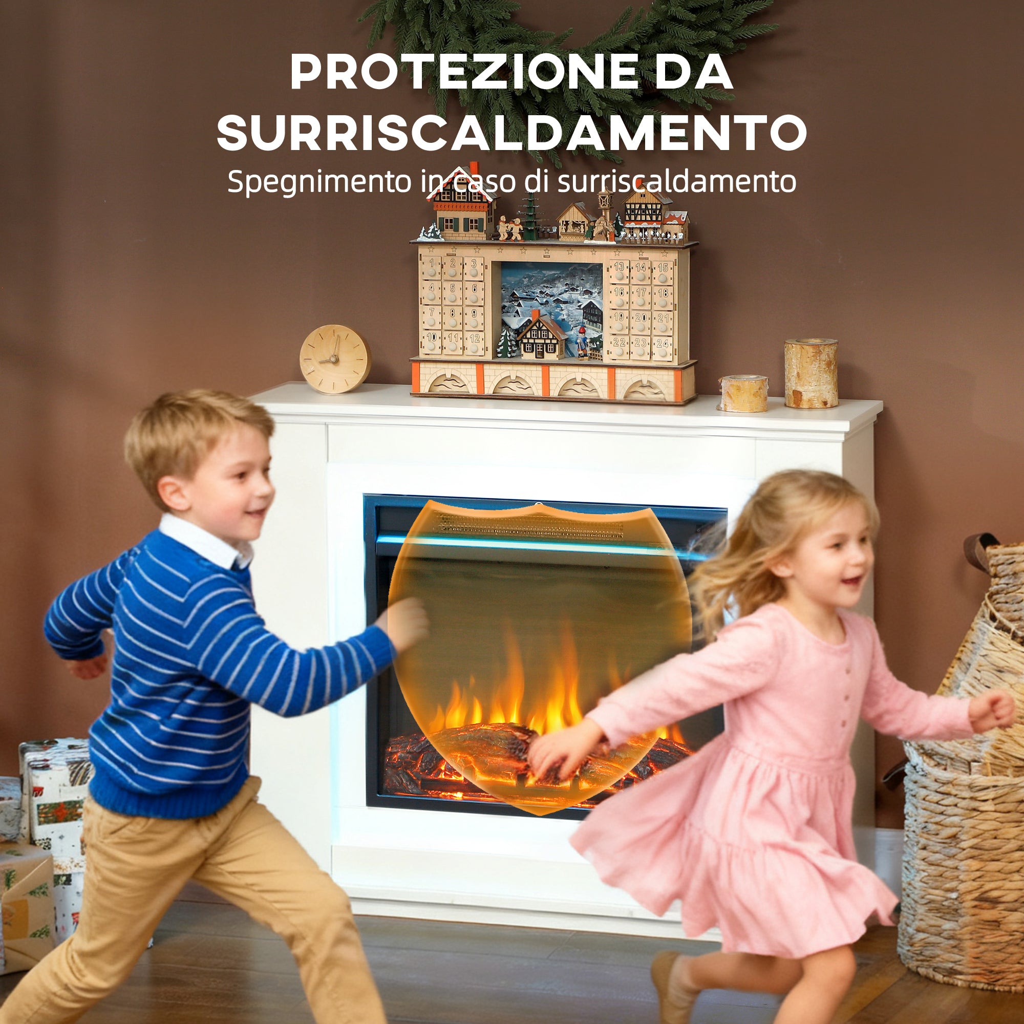 Camino Elettrico da Pavimento 98x25x80 cm con Fiamma a 12 Colori e 5 Luminosità Telecomando e Timer Bianco e Nero
