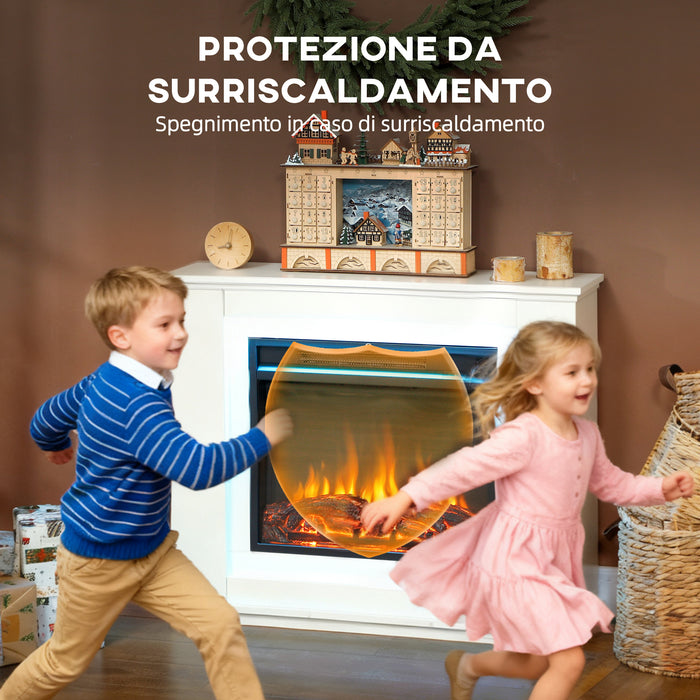 Camino Elettrico da Pavimento 98x25x80 cm con Fiamma a 12 Colori e 5 Luminosità Telecomando e Timer Bianco e Nero