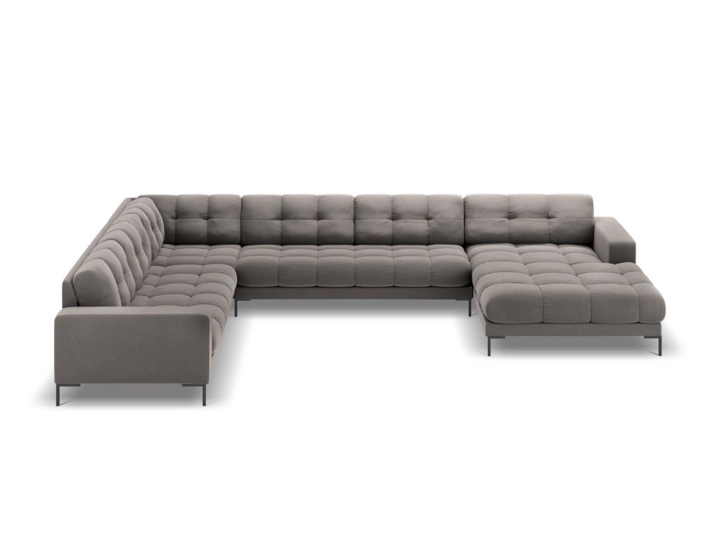 Cosmopolitan Design - Divano panoramico sinistro "Bali" 7 posti in velluto grigio chiaro 