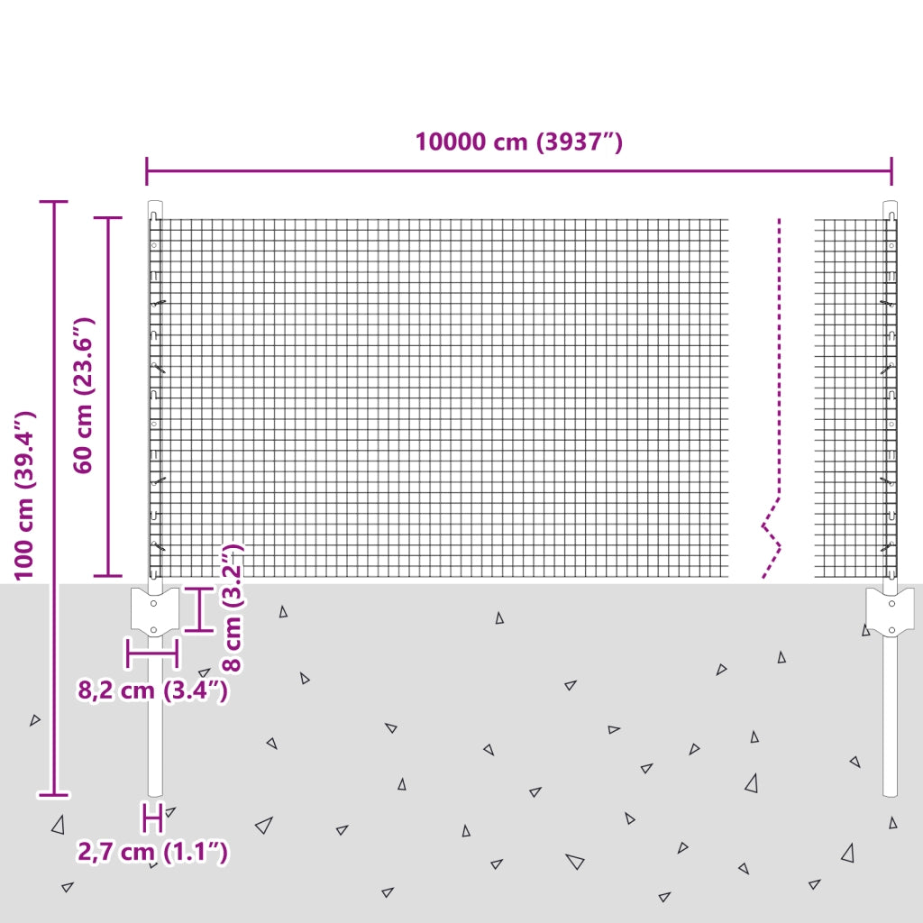 Recinzione in Rete Saldato con 44 U Post Argento 0.6x100 m Acciaio