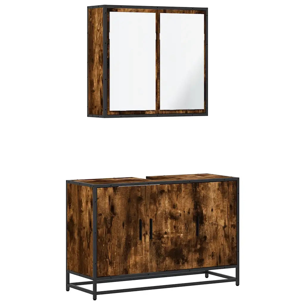 Set Mobili da Bagno 2 pz Rovere Fumo in Legno Multistrato 3300892