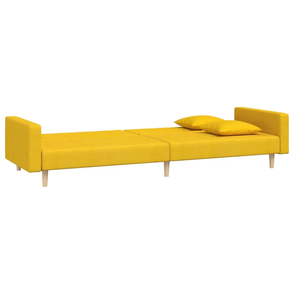 Divano Letto a 2 Posti con 2 Cuscini Giallo in Tessuto 375906