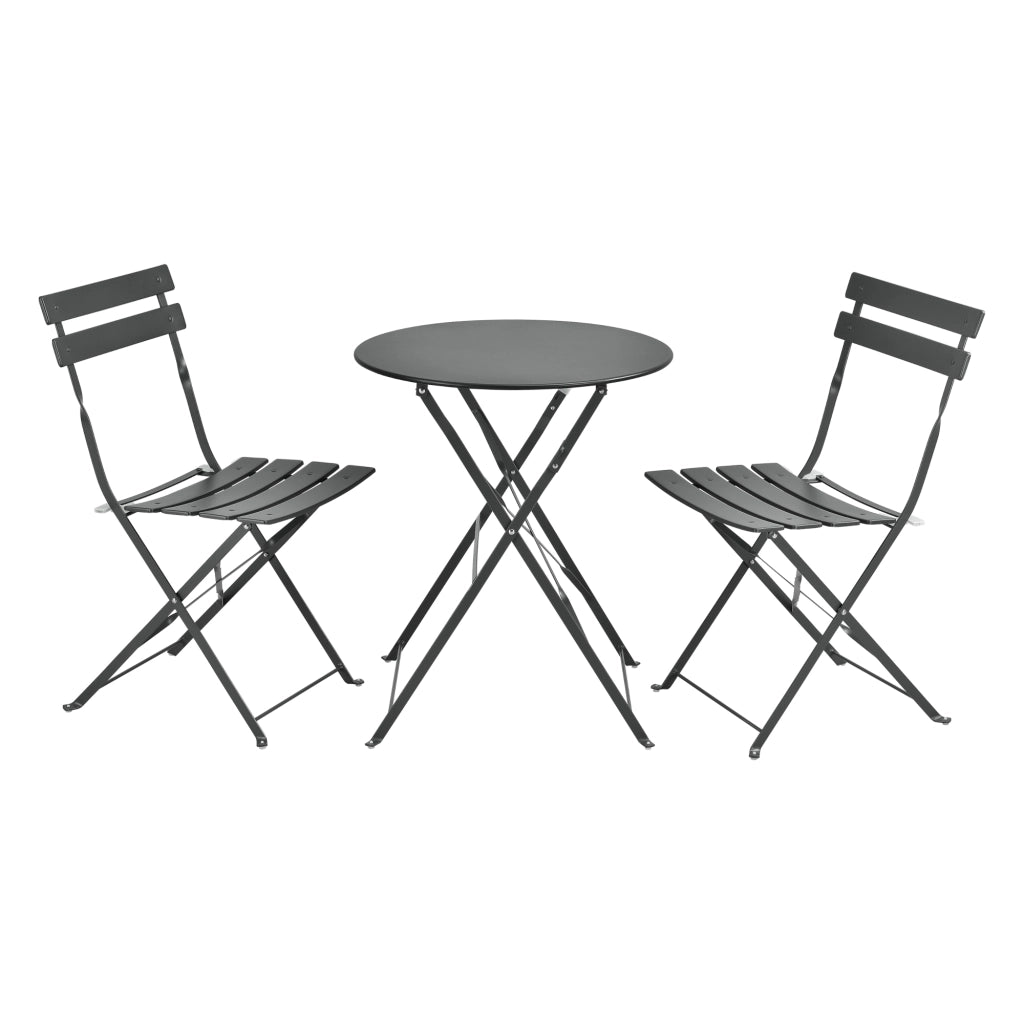 Set Bistrot Caprile da Esterno con Tavolino Rotondo e 2 Sedie in Acciaio Grigio Scuro [en.casa]