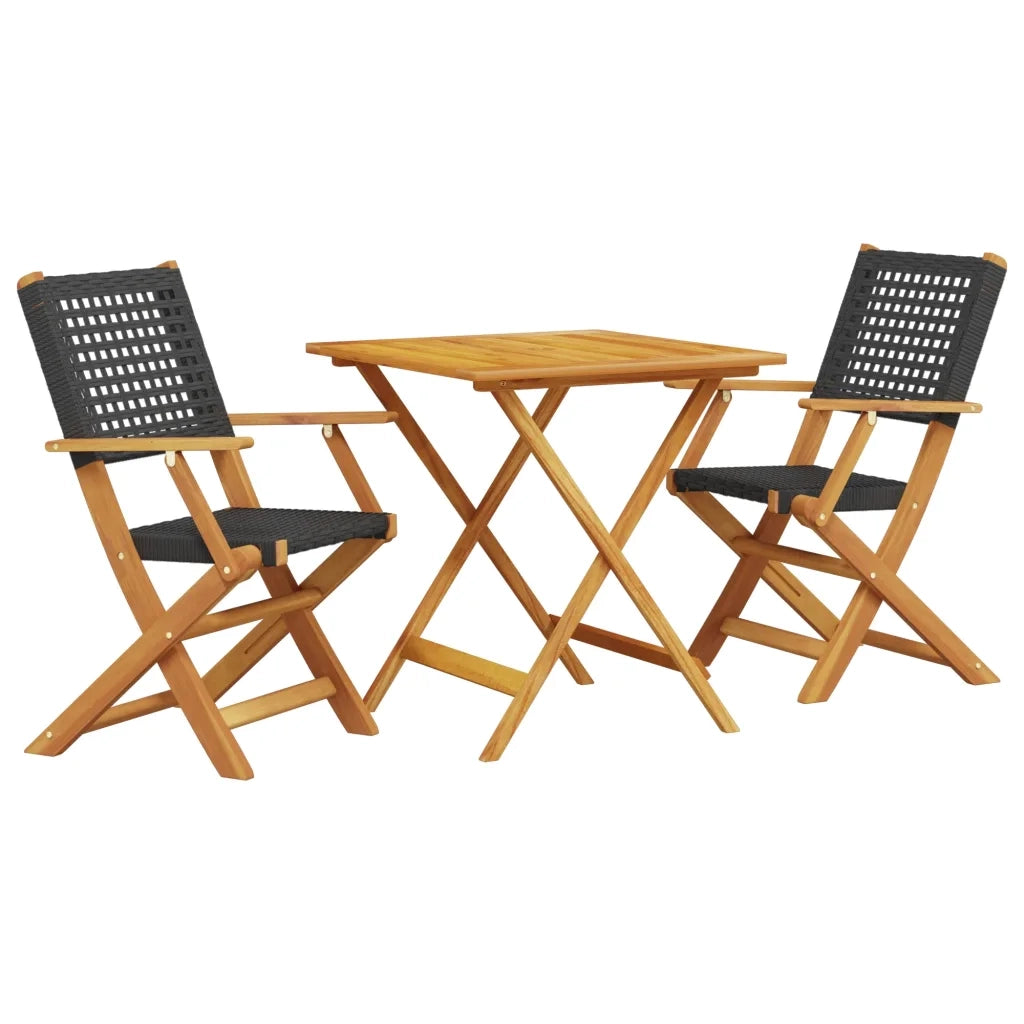 Set da Bistrot 3 pz | Set Salotto da Giardino Nero in Polyrattan e Legno Massello