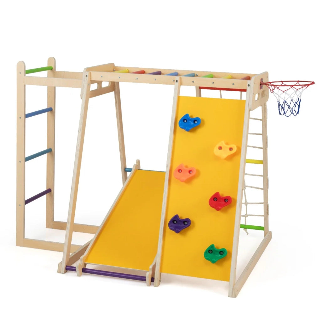 Area giochi interna 6 in 1 171 x 109 x 110,5 cm con scivolo reversibile e sicurezza rinforzata in compensato arcobaleno 20_0017924
