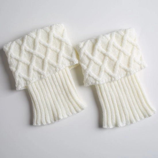 2 Pair Calze Donna Intergi - Calzettoni Invernali a Punto - Calzettoni Invernali a Punto in Lana - Calzettoni Corti a Rete a Reticolo - Bianco+Nero - 15cm