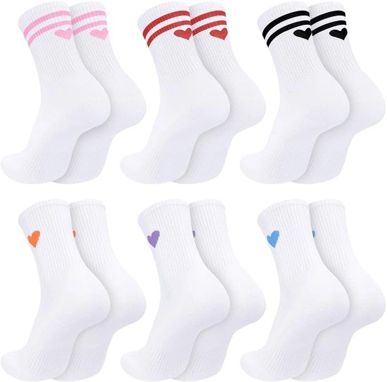 Calze sportivi per donna - 6 pair - Disegno a cuore - Tennis/Sport - Dimensioni EU 38-42 - Colori freschi