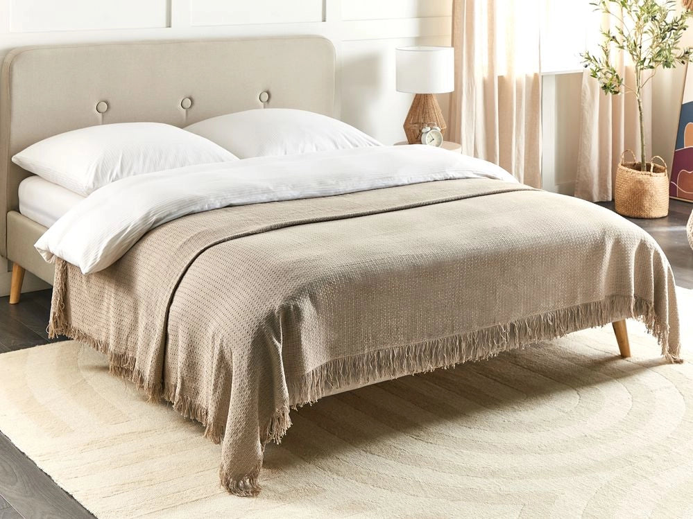 Copriletto tortora in tessuto di cotone 220 x 240 cm con frange Coperta decorativa Biancheria da letto design classico Camera da letto