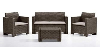 SET DA GIARDINO NEBRASKA 2 COMPLETO DI CUSCINI COLORE MARRONE 2POLTR+1DIV+1TAV